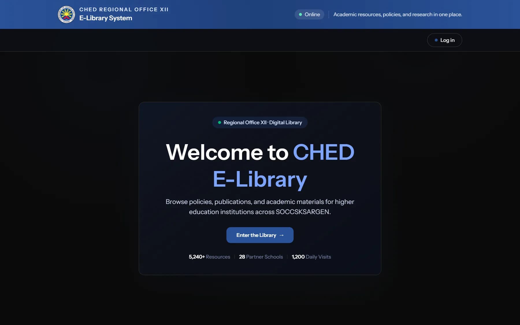 CHED E-Library welcome page