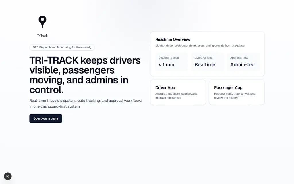 TriTrack public web overview of tricycle dispatch and driver and passenger apps